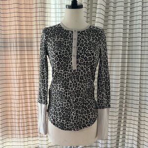 NWT Splendid Women’s Thermal Waffle Knit Henley Leopard Print Black Cream XS L